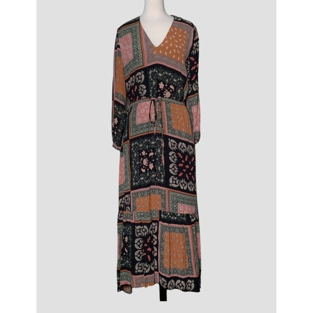 Marella Maxi Dress Cottage Black Gold Red Scarf Pattern 8